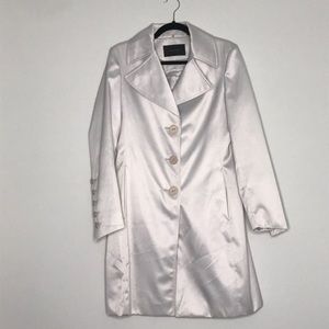 Women’s Tahari knee length coat, satin silver